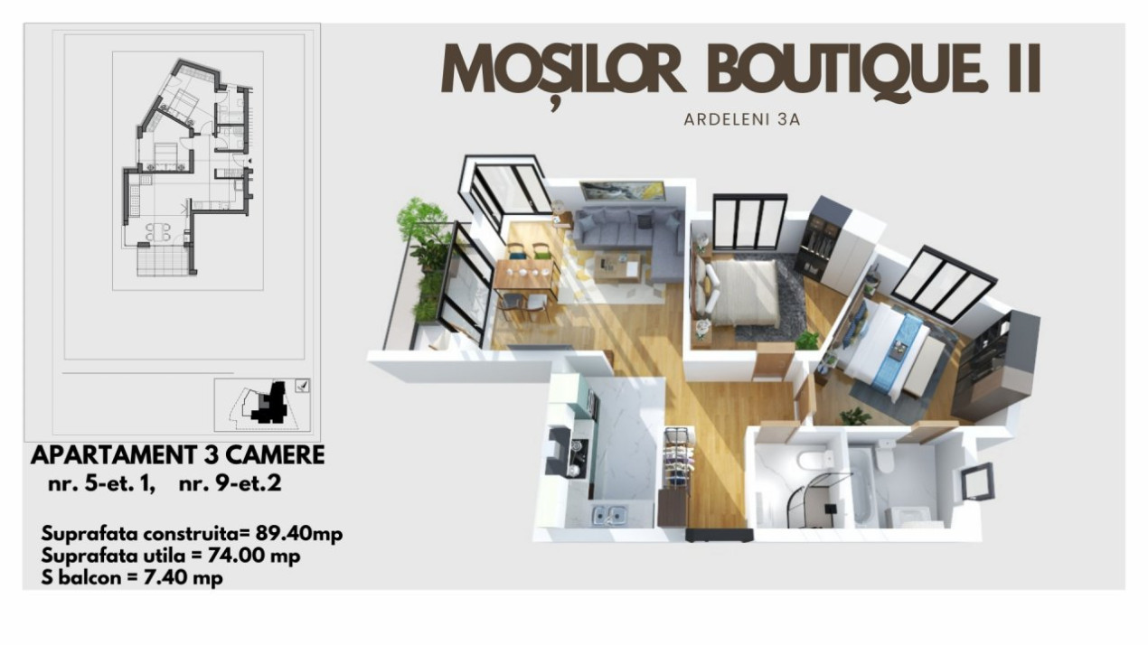 Mosilor Boutique II, apartament cu 3 camere si terasa
