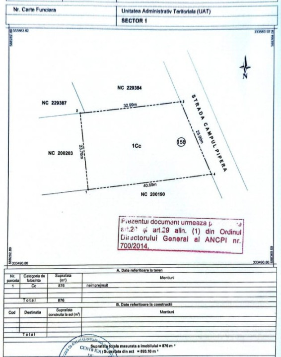 Teren intravilan 876 mp | deschidere 25 ml | zonă Pipera