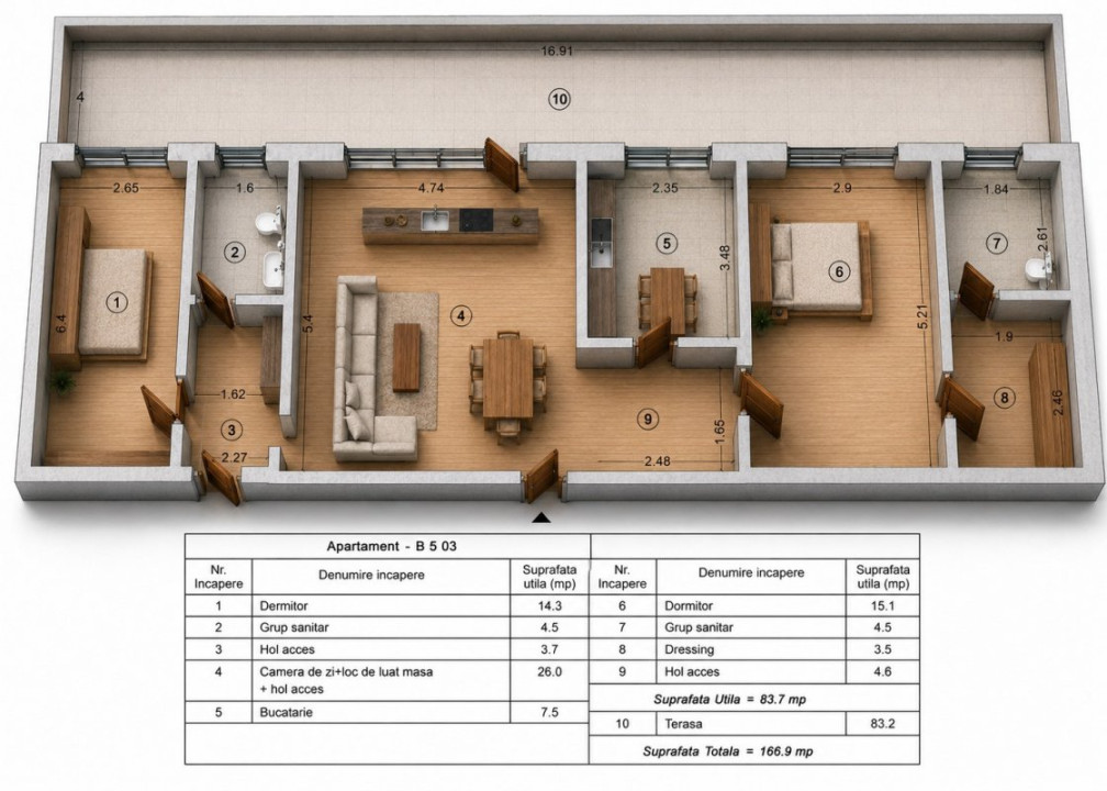 Apartament cu terasa cat o gradina, trei boxe si doua locuri de parcare subteran