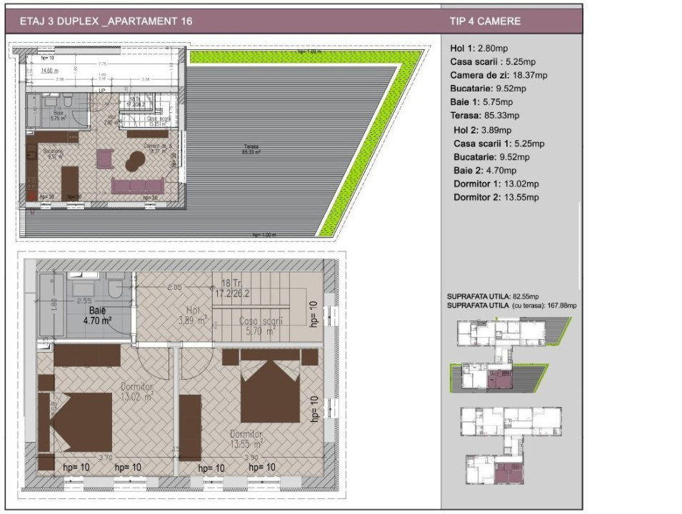 Duplex de lux cu terasa uriasa de 86 mp in zona Nerva Traian - Timpuri Noi