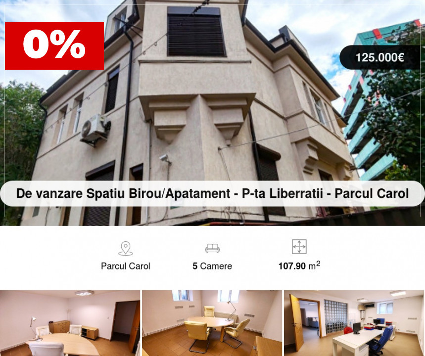 Vindem Spatiu Birou/Apartament in Vila, P-ta Libertatii, Parcul Carol, central