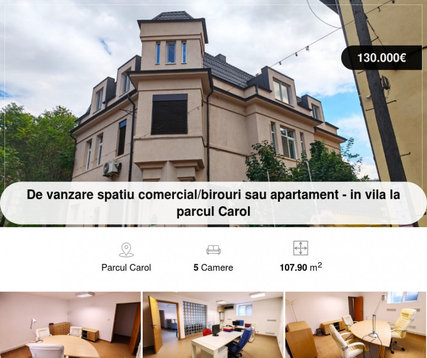 Vindem Spatiu Birou/Apartament in Vila, P-ta Libertatii, Parcul Carol, central